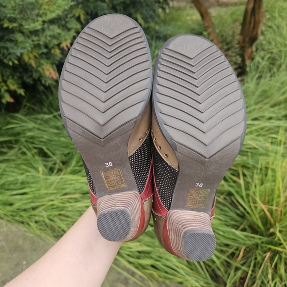 L’artiste Sping‎ Step Bardot Pump Red Brown Leather Heels Oxford Bootie Block - Picture 7 of 8